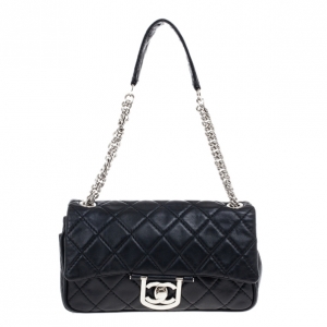 Pre Owned Chanel Black Leather Quilted Medium Flap Bag