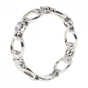 Pre Owned Gucci Horsebit Diamond White Gold Ring Size 54
