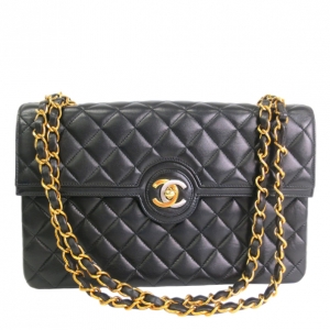 Pre Owned Chanel Vintage Black Lambskin Single Flap Bag Small