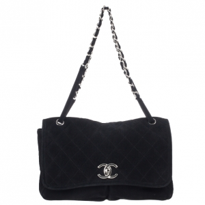Pre Owned Chanel Black Suede Jumbo Flap Bag