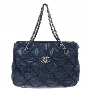 Pre Owned Chanel Blue Bubble Quilted Tote 