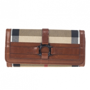 Pre Owned Burberry Nova Check Leather Trim Flap Wallet