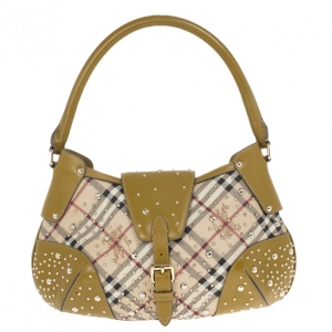Pre Owned Burberry Haymarket Mustard Hackford Studded Handbag