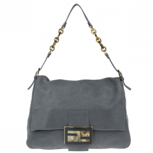 Pre Owned Fendi Grey Shimmer Soft Calfskin Forever Big Mama Shoulder Bag