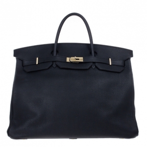 Pre Owned Hermes Noir Togo Calfskin Gold Hardware Birkin 50