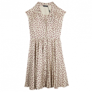 Pre Owned Dolce and Gabbana Beige Polka Dot Shirt Dress L