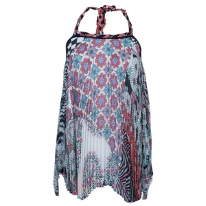 Pre Owned Matthew Williamson Pleated Floral Trapeze Top S