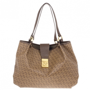 Pre Owned Fendi Brown Zucca Coated Canvas Tote