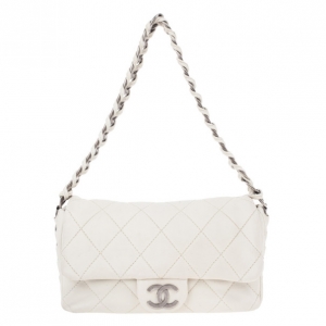 Pre Owned Chanel White Leather Small Flap Bag