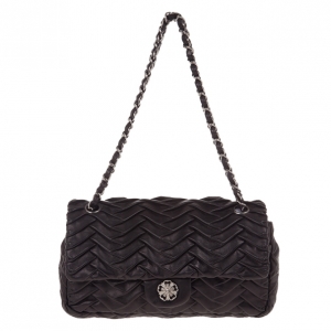 Pre Owned Chanel Black Pleated Leather Shoulder Bag