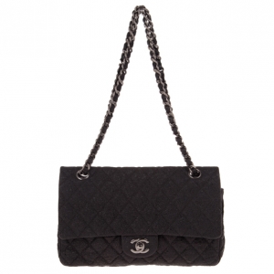 Pre Owned Chanel Black Fabric Iridescent Sparkle and Glitter Flap Bag