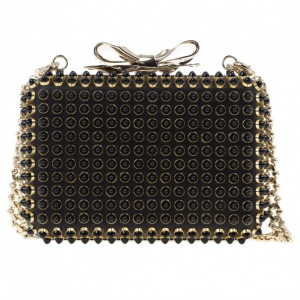 Pre Owned Christian Louboutin Black Spiked Bow Minaudière Shoulder Bag