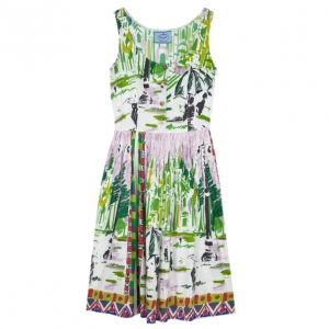Pre Owned Prada Le Voyageur 2012 Postcard Print Cotton Dress S