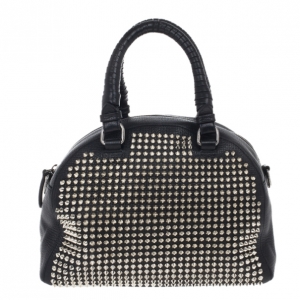 Pre Owned Christian Louboutin Panettone Spiked Black Leather Satchel