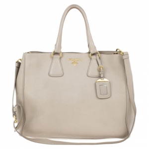 Pre Owned Prada Grey Vitello Daino Leather Shopper Tote