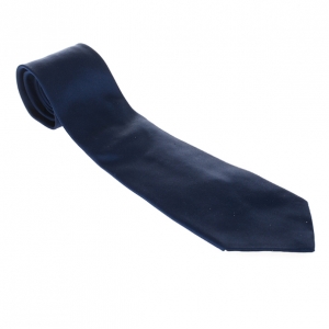 Pre Owned Giorgio Armani Navy Blue Silk Logo Tie