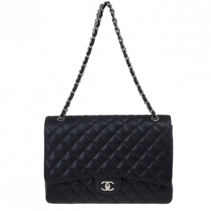 Pre Owned Chanel Black Caviar Maxi Classic Flap Bag