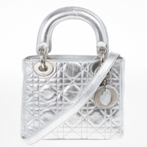 Pre Owned Christian Dior Metallic Silver Micro Lady Dior Bag