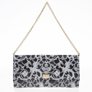 Pre Owned Dolce and Gabbana Lace-Print Patent Leather Clutch