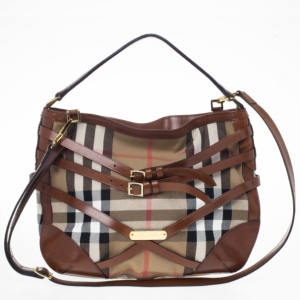 Pre Owned Burberry Brown Dutton Check Canvas Shoulder Bag