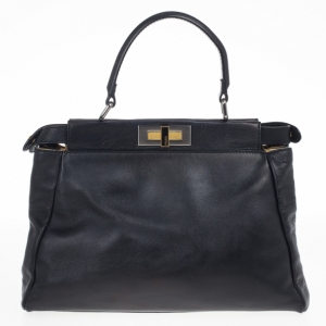 Pre Owned Fendi Black Small Peekaboo Tote