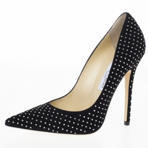 Pre Owned Jimmy Choo Black Suede Anouk Studded Pointed Toe Pumps Size 39