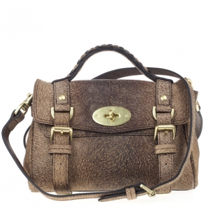 Pre Owned Mulberry Mini Bark Brown Furry Print Alexa Bag