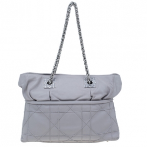 Pre Owned Dior Grey Lambskin Cannage Granville Chain Link Tote