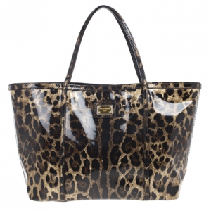 Pre Owned Dolce and Gabbana Leopard Print Miss Escape Tote Bag
