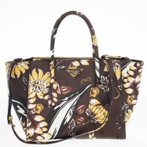 Pre Owned Prada Floral Saffiano Twin Pocket Tote Bag