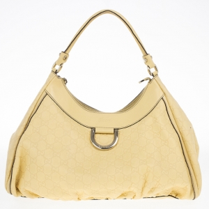 Pre Owned Gucci Yellow Guccissima Leather D Ring Large Hobo Bag