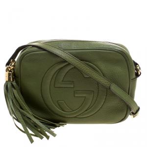 Pre Owned Gucci Green Pebbled Leather Small Soho Disco Shoulder Bag