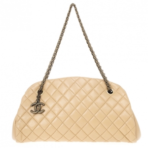 Pre Owned Chanel Beige Lambskin Mademoiselle Chain Tote 