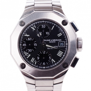 Pre Owned Baume & Mercier Black Stainless Steel Riviera Chronograph Men's Wristwatch 40 MM