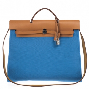 Pre Owned Hermes Celeste Canvas and Leather Herbag Zip 39 Bag 