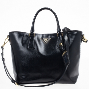 Pre Owned Prada Shopping Saffiano Vernice Nero Tote