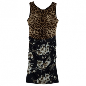 Pre Owned Dolce and Gabbana Mixed Print Stretch Dress M