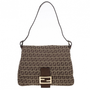 Pre Owned Fendi Brown Zucca Big Mamma Flap Bag