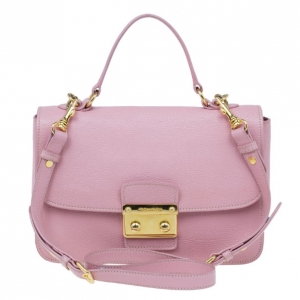 Pre Owned Miu Miu Pink Madras Leather Push Lock Satchel