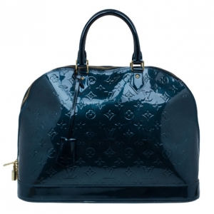 Pre Owned Louis Vuitton Bleu Nuit Monogram Vernis Alma GM