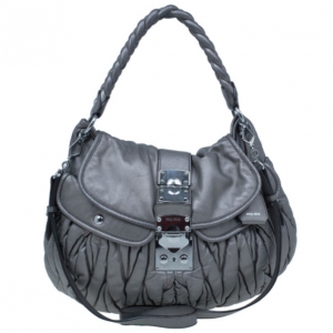 Pre Owned Miu Miu Silver Matelasse Leather Coffer Hobo