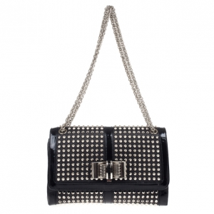 Pre Owned Christian Louboutin Black Sweet Charity Studded Leather Shoulder Bag