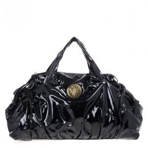 Pre Owned Gucci Black Patent Crystal Hysteria Medium Hobo