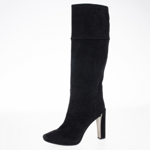 Pre Owned Dior Black Suede Knee Boots Size 39.5