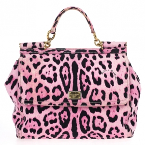 Pre Owned Dolce and Gabbana Pink Leopard Canvas Miss Sicily Satchel