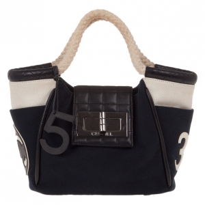 Pre Owned Chanel Black Canvas Cruise Rope Cabas Tote