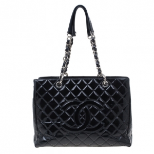 Pre Owned Chanel Black Patent Grand Shopper Tote GST