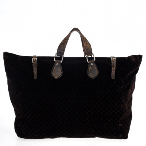 Pre Owned Gucci Brown Goldmark Velvet Diamante Carryon Duffle Bag