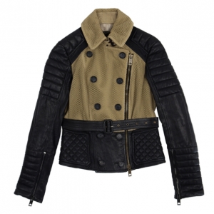 Pre Owned Burberry Leather Sleeve Cotton Crochet Jacket M