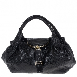 Pre Owned Fendi Black Patent Leather Crispe Spy Bag 